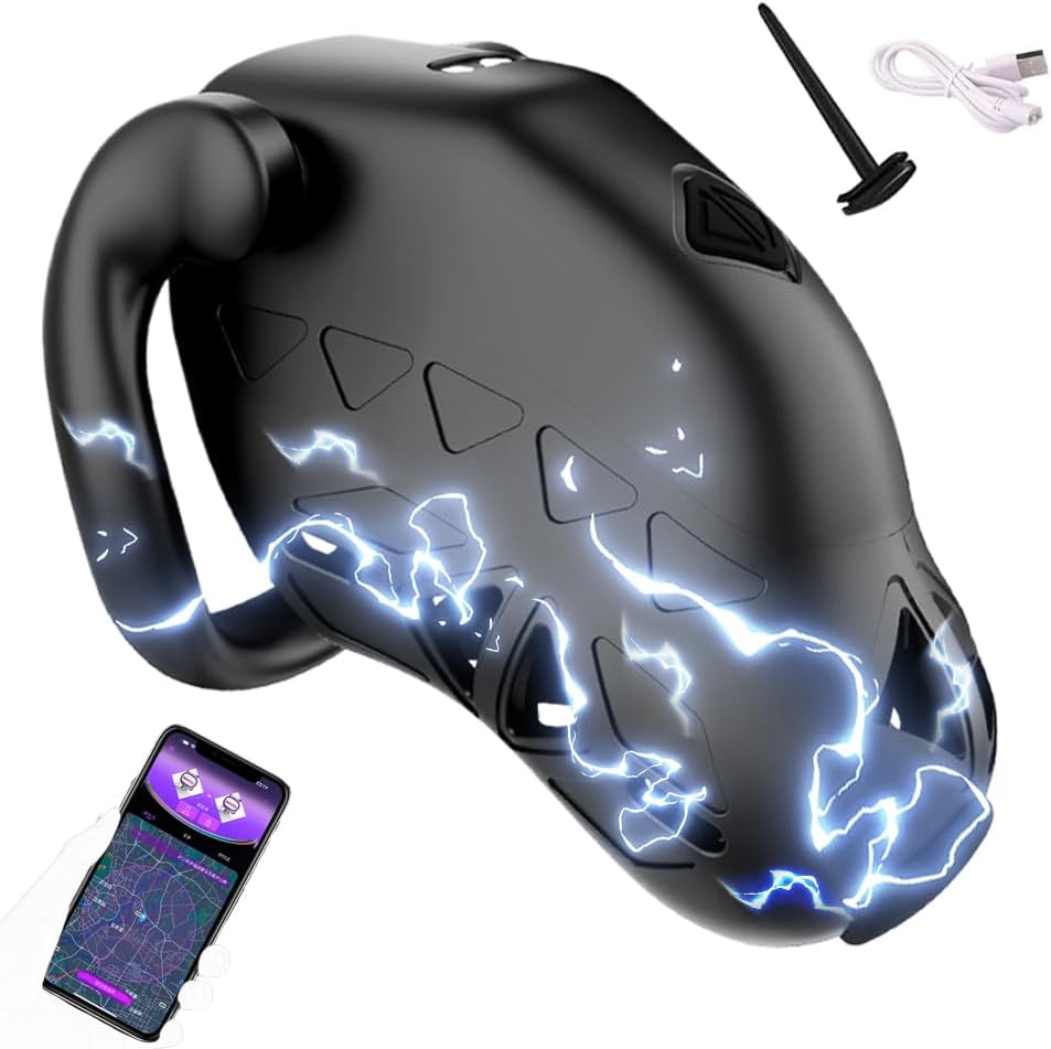 NAIXBTY App Remote Control Electric Shock Cage Male Smart Chastity Cage with Time & Positioning Function Chastity Cage Extreme Bondage Stimulate BDSM Sex Toys for Men, Couples
