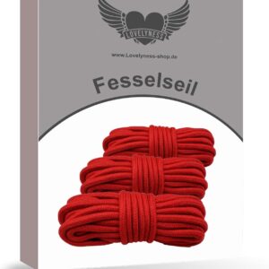 Bondage Rope Set 3 x 10 m in Red Cotton for Restraining Bondage and BDSM, Soft and Elastic Rope Lovelyness