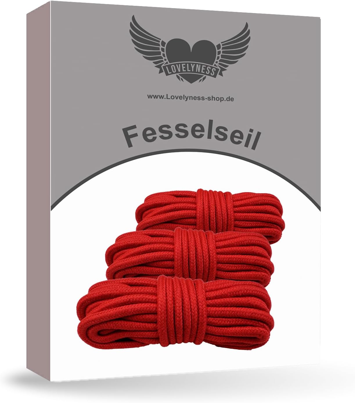 Bondage Rope Set 3 x 10 m in Red Cotton for Restraining Bondage and BDSM, Soft and Elastic Rope Lovelyness