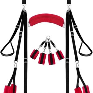 Love Swing Sex Swing Sex Toy for Couples for Hanging on the Door Comfortable Sex Swing Handle Handcuffs and Thigh Cuff (Red)