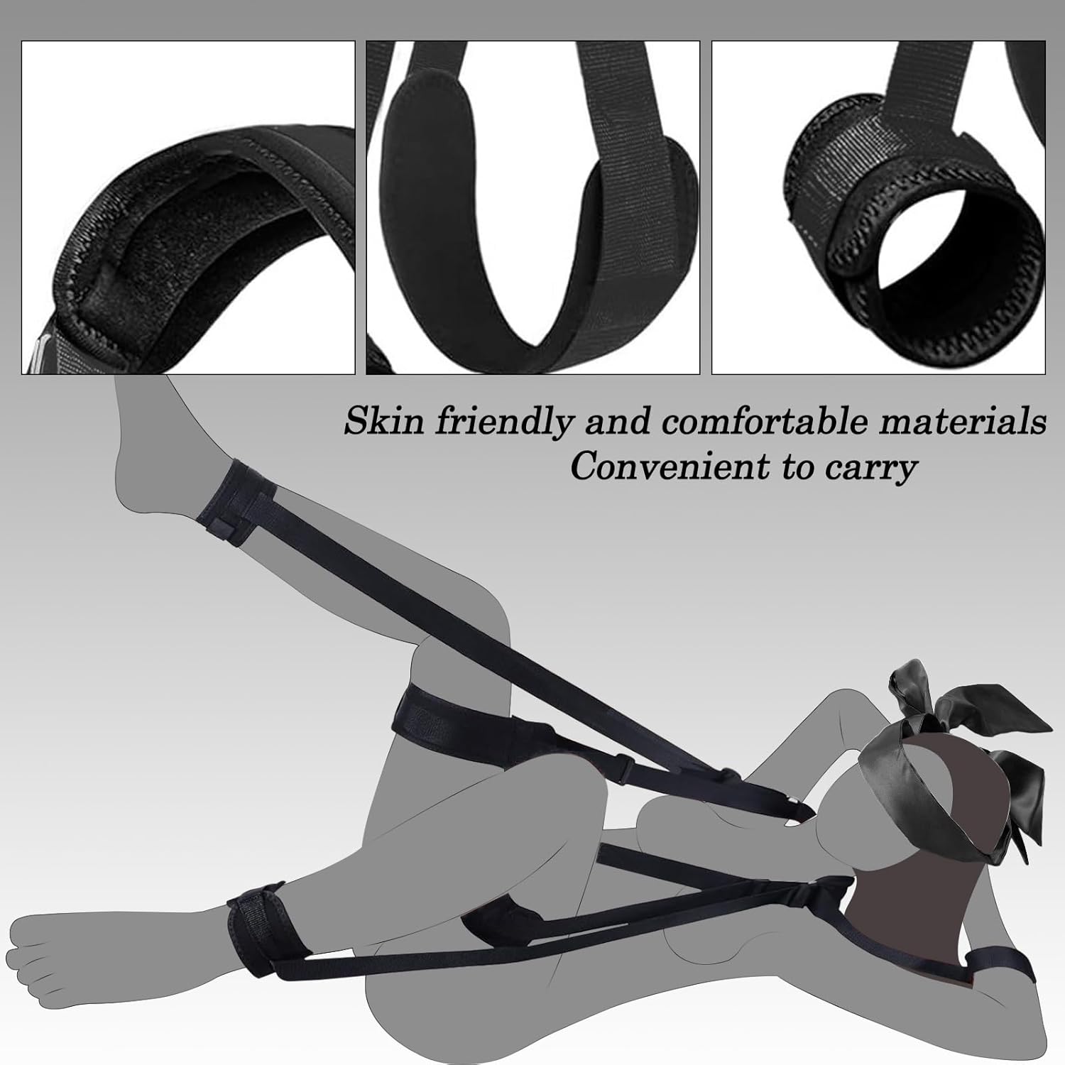 BDSM Handcuffs Sex Bed Bondage Set with Handcuffs Ankle Restraints Adjustable Thigh Bandage Ropes & Nipple Clamps Nipples & SM Eye Mask, BDSMs Toy Hard Restraints Sex Set – Bild 3