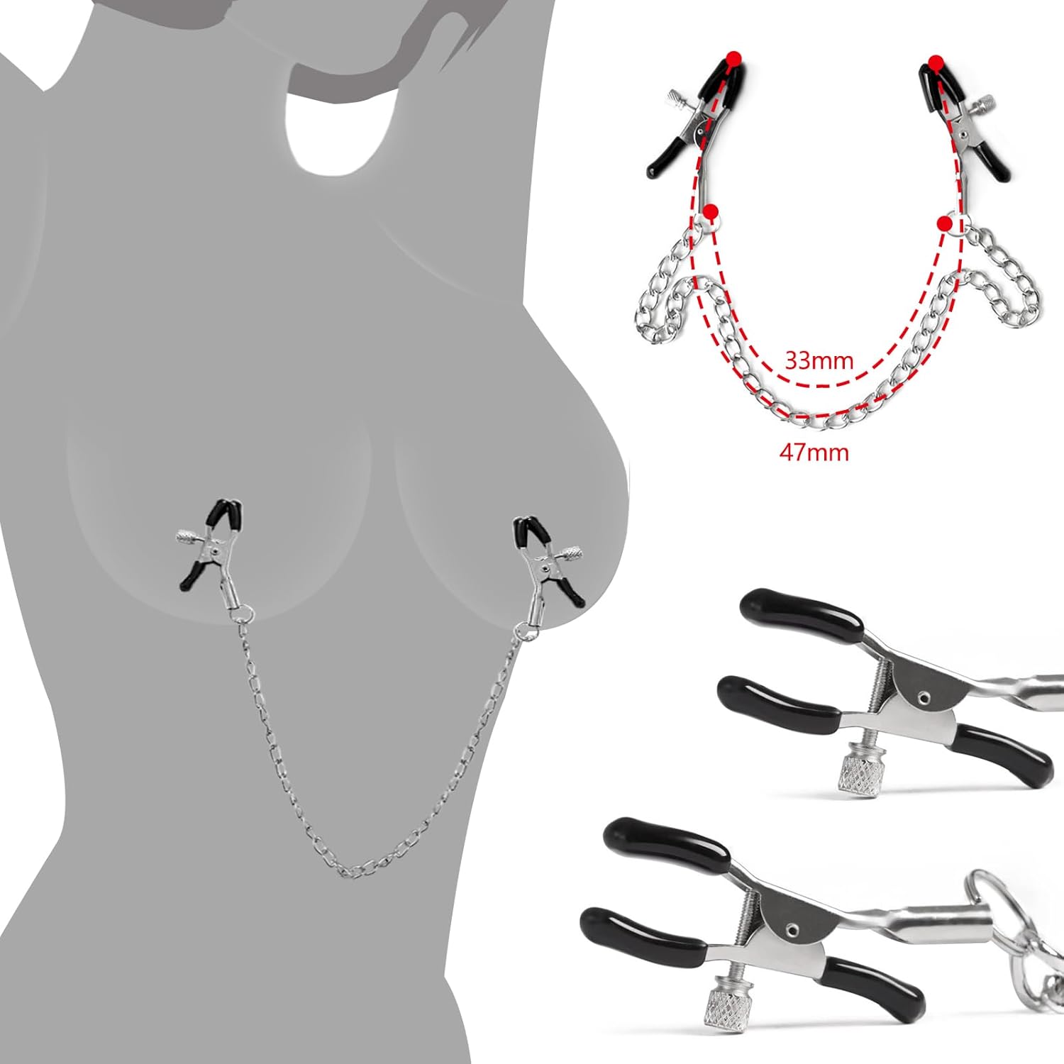 BDSM Handcuffs Sex Bed Bondage Set with Handcuffs Ankle Restraints Adjustable Thigh Bandage Ropes & Nipple Clamps Nipples & SM Eye Mask, BDSMs Toy Hard Restraints Sex Set – Bild 6