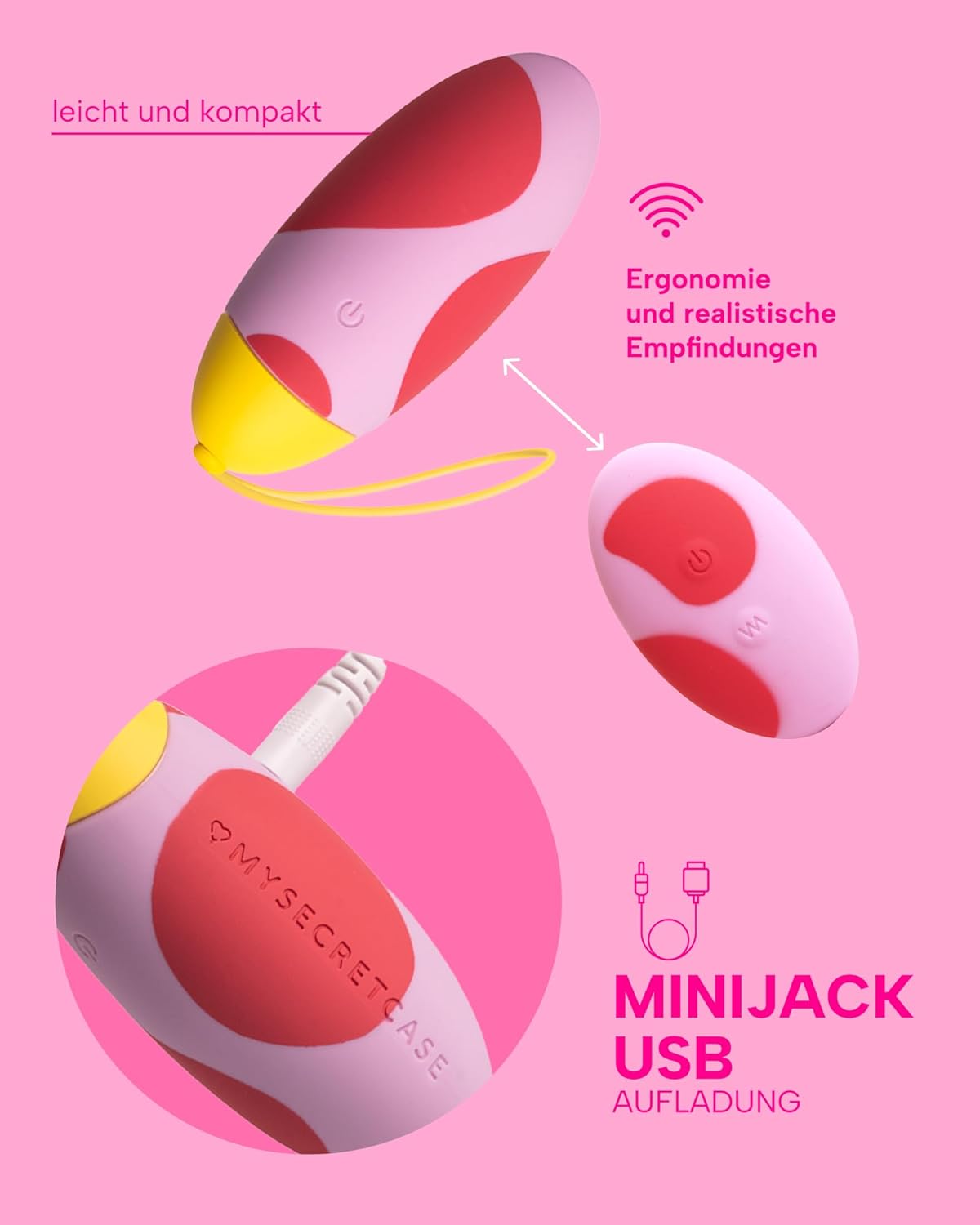 MySecretCase Egg Sex Toy for Couples - Vibration Women, Love Balls Vibrator Pelvic Floor Trainer Woman, Sex Toys Vibrators, Erotic Solo Sex Toy, Mini Stimulator with Remote Control (Spotted) – Bild 3