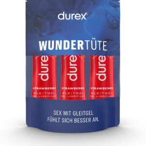 Durex Strawberry Lubricant – Water-Based Strawberry Lubricant for Pleasant Lubrication, Gentle & pH Friendly – 150ml (3 x 50ml)