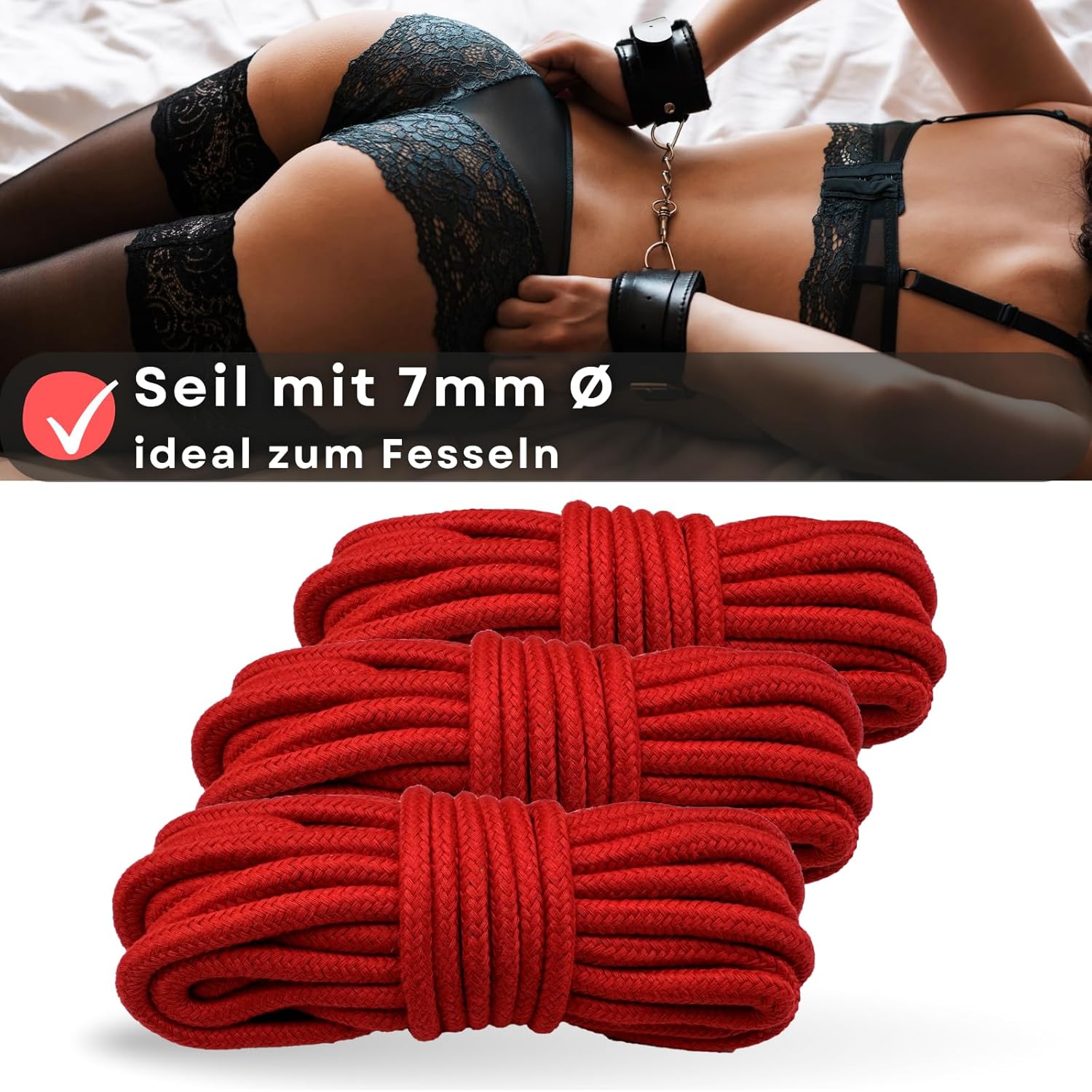 Bondage Rope Set 3 x 10 m in Red Cotton for Restraining Bondage and BDSM, Soft and Elastic Rope Lovelyness – Bild 3