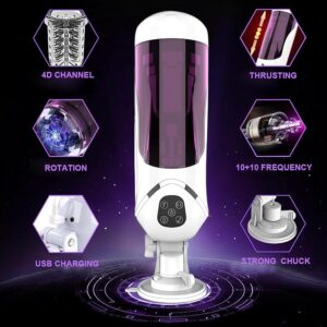 Electric Masturbator Masturbating for Men Sex Toy for Men Hands-Free Cup Vibrator with Fully Automatic Rotation & Telescopic & Colourful Lights (White)