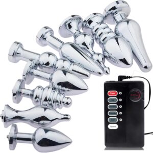 Hrekssi Stainless Steel Electric Shock Plug 9 Sizes Sex Toy Electrostimulation Vaginal Dildo Plug Electrosex Butt Plug Balls Kit, Stun Shocker Extreme SM Sex Toy for Women Men Couples, H