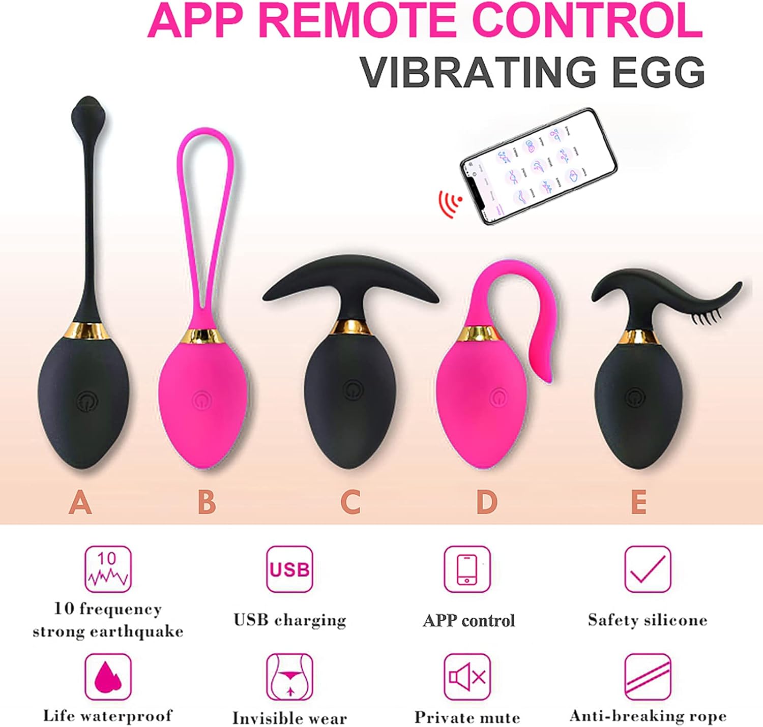 ZWFUN App Controlled G-Spot Ball Vibrator, Female Vagina Stimulator Massager for Women Wireless Remote Control Vibrators Carry Vibrating Egg Toy for Couples (Black-E) – Bild 2
