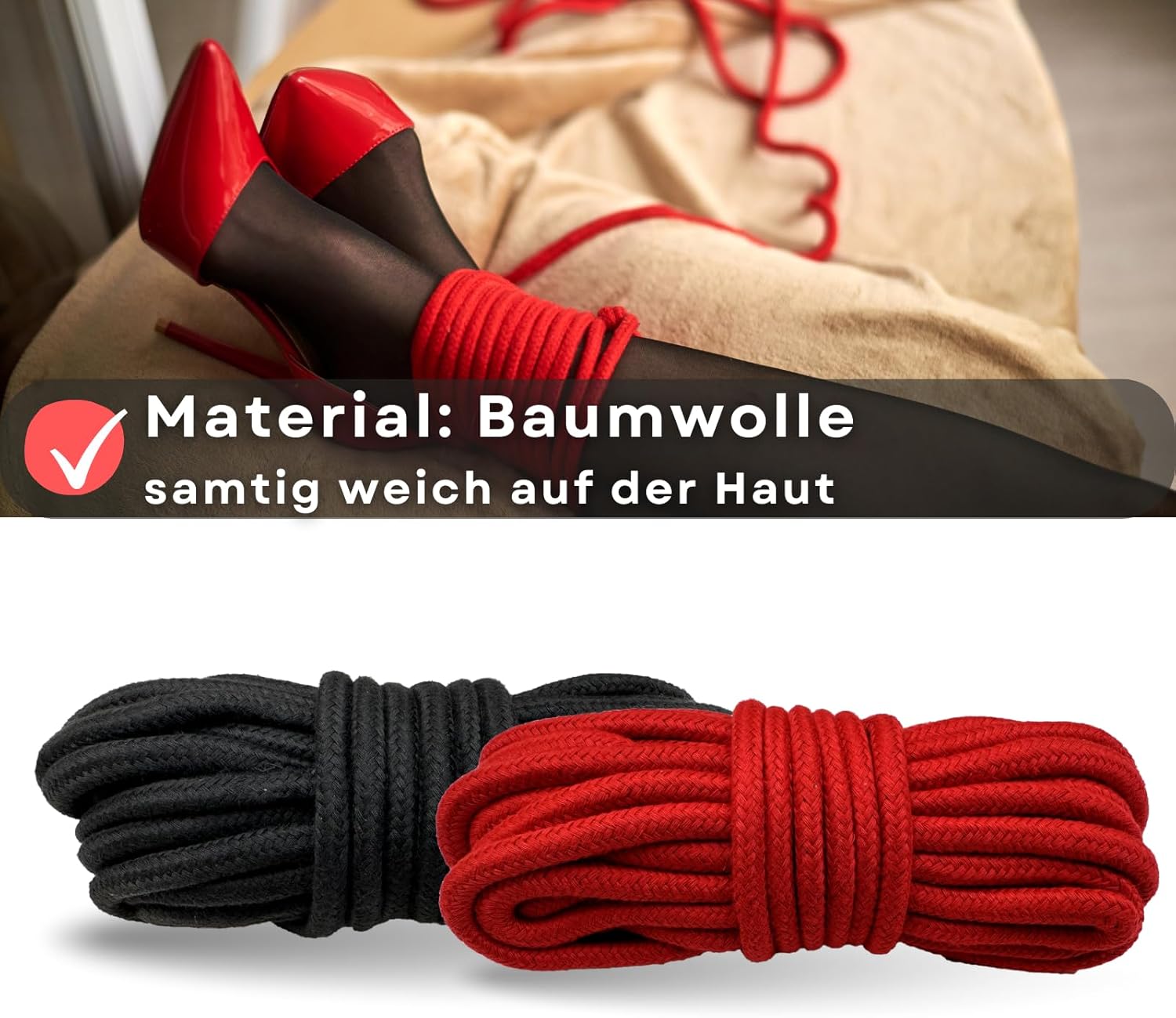 Bondage Rope Set 3 x 10 m in Red Cotton for Restraining Bondage and BDSM, Soft and Elastic Rope Lovelyness – Bild 4