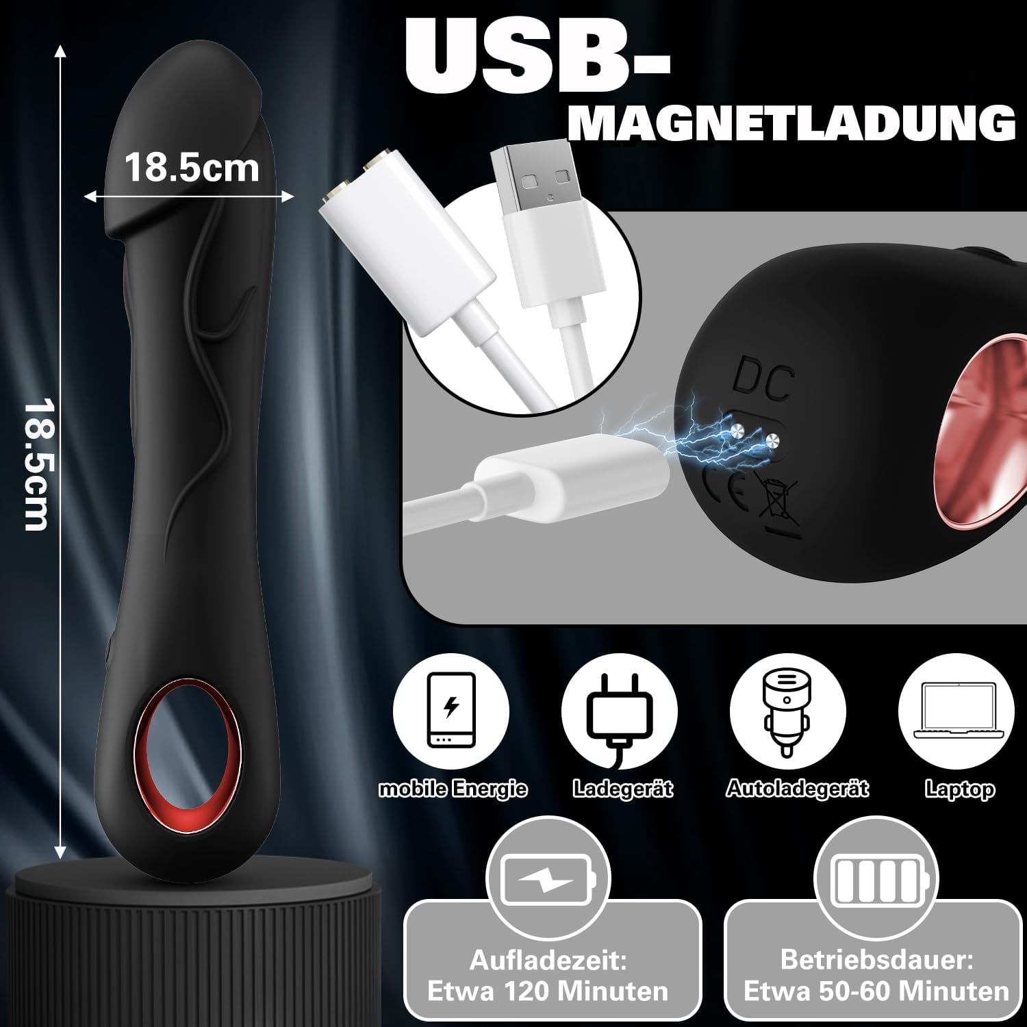 Silicone Classic Vibrator Vibration for Women Sex Toy Vibrators for Her Clitoris Quiet Sex Toys Realistic Dildo Vibrator for Couples with 10 Modes G-Spot Vibrators (Obsidian Black) – Bild 7
