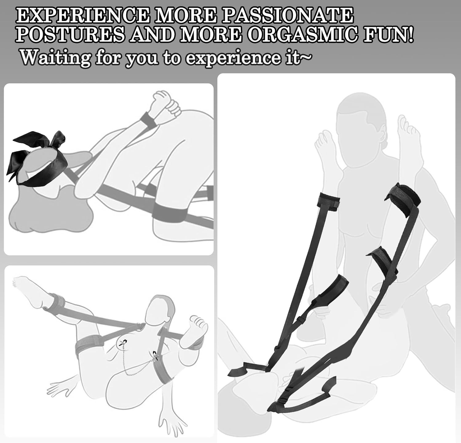 BDSM Handcuffs Sex Bed Bondage Set with Handcuffs Ankle Restraints Adjustable Thigh Bandage Ropes & Nipple Clamps Nipples & SM Eye Mask, BDSMs Toy Hard Restraints Sex Set – Bild 4