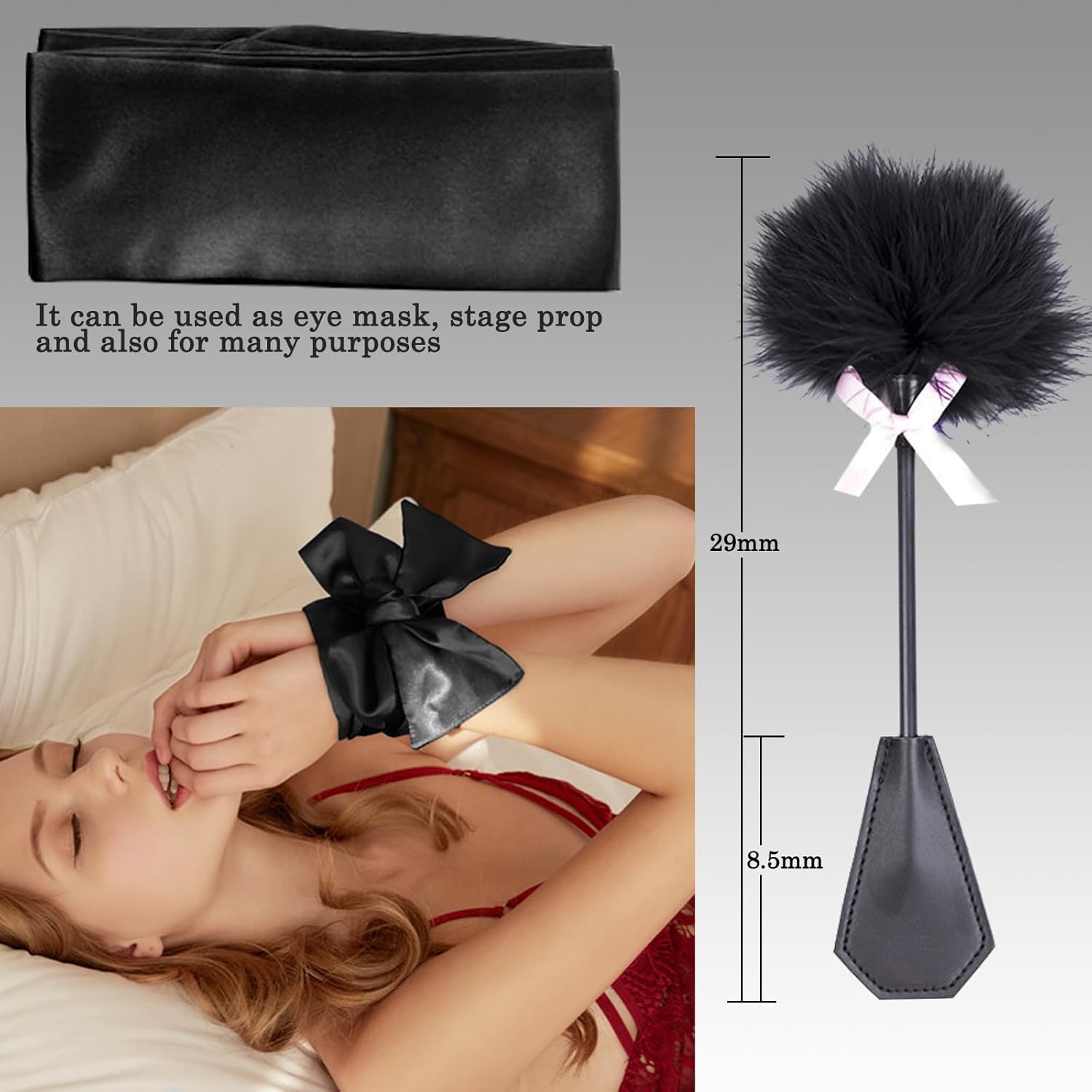 BDSM Handcuffs Sex Bed Bondage Set with Handcuffs Ankle Restraints Adjustable Thigh Bandage Ropes & Nipple Clamps Nipples & SM Eye Mask, BDSMs Toy Hard Restraints Sex Set – Bild 7