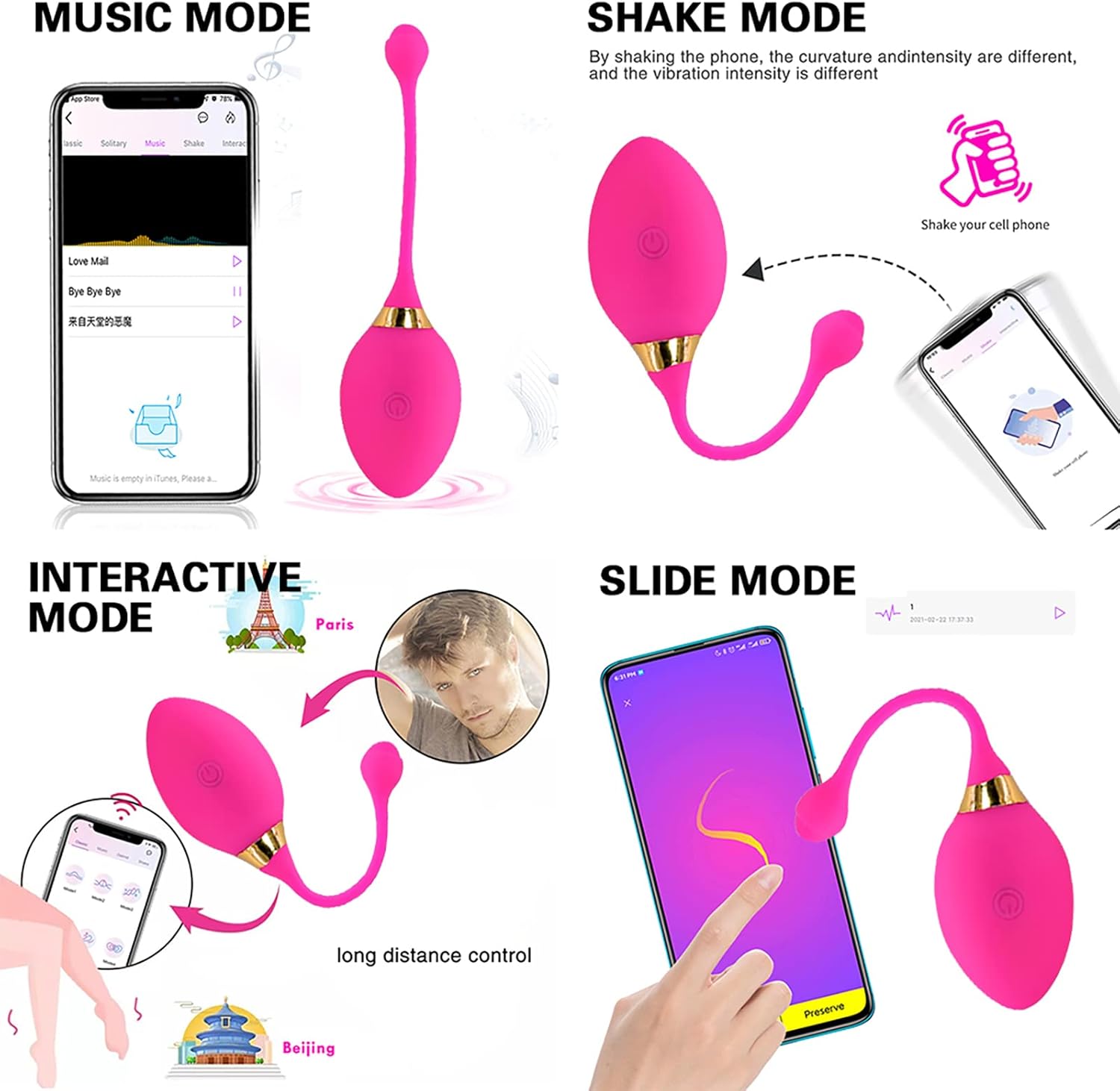 ZWFUN App Controlled G-Spot Ball Vibrator, Female Vagina Stimulator Massager for Women Wireless Remote Control Vibrators Carry Vibrating Egg Toy for Couples (Black-E) – Bild 4