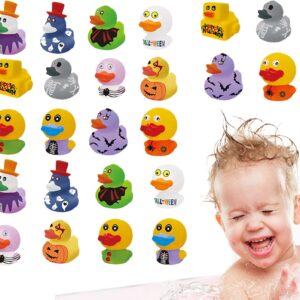 Halloween Rubber Dolls – 24 Different Shower Ducks for Party Favors | Floating Bath Toy for Bags with Stuff or Treats, Carnival Prizes, Gift Bags, Gifts