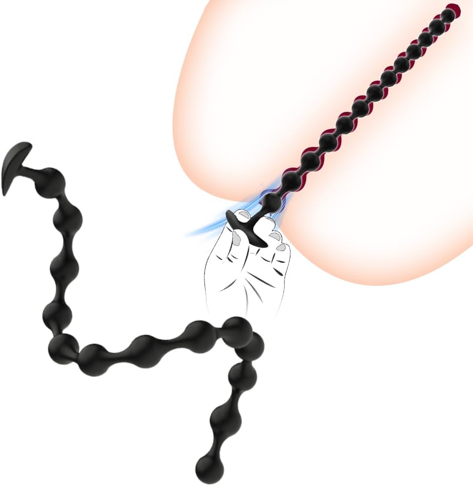 Leyuye 57 cm Extra Long Chain Plug with 13 Balls Toys for Sexual Stimulation Butt Plug with T-Type Base Beads SM Sex Toy for Women Men Couples Extreme Sex (A)