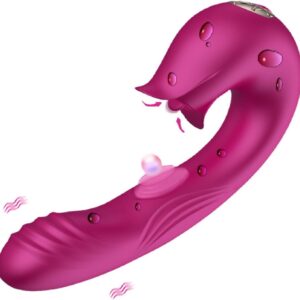 Sumeber Vibrators for Her Clitoris and G-Spot, Silicone Tongue Licking and Sucking Vibrator with Shock Function, 3-in-1 Dildo with 10 Vibration Modes and 5 Pulsation Modes, Erotic Sex Toy for Women