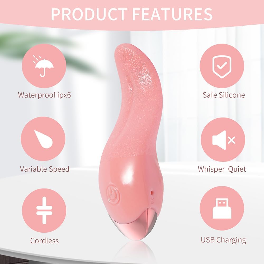 Xuomt Realistic Tongue Vibrator with 10 Vibration Modes, G-Spot Vagina Stimulator, Smart Female Masturbator, Nipple Stimulation of the Clitoris, Oral Dildo, Sex Toy for Women, Couples (Pink) – Bild 4