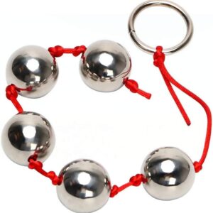 ChicLSQ Stainless Steel Beads Ball Beads Gay Long Chain with 5 Balls Metal Pull Ring G-Spot Stimulation Sex Toy for Men and Women (Ball Diameter 25 mm – Red Rope)