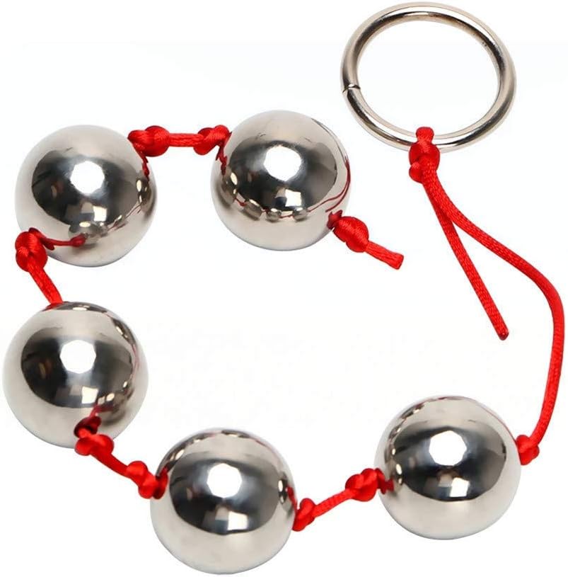 ChicLSQ Stainless Steel Beads Ball Beads Gay Long Chain with 5 Balls Metal Pull Ring G-Spot Stimulation Sex Toy for Men and Women (Ball Diameter 25 mm - Red Rope)
