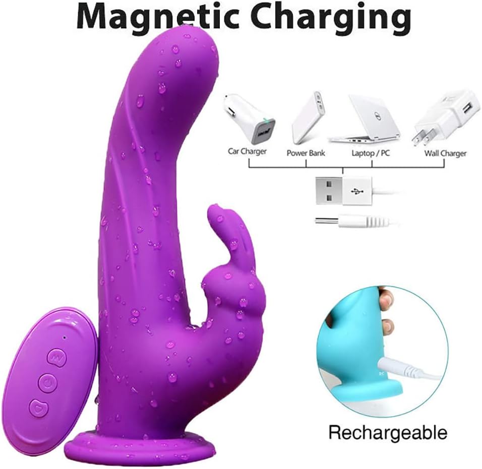 Dildo Vibrator with 2 Motors, Rabbit Vibrators for G-Spot Stimulation, Sex Toy, 7 Vibrations, Silicone Sex Toy, Waterproof and Quiet Sex Toy for Women, Vagina (Navy Blue) – Bild 4