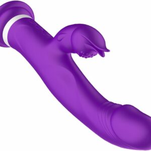 JFRong 3-in-1 Dildo Vibrator with Suction Cup and Heating Function for Her, Silicone 3-in-1 Rabbit Vibrators with 10 Vibration Modes, Quiet G-Spot Clitoris Stimulator, Erotic Sex Toy for Women and