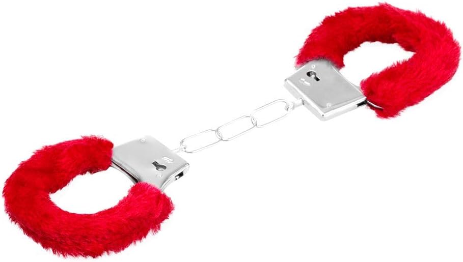 EIS, Red Plush Metal Bondage Handcuffs with Two Keys
