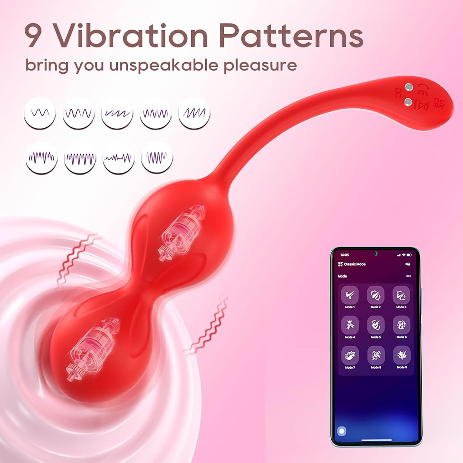 LZYLWC Love Balls with Remote Control for On the Go 4 Sizes Vibro Egg for Women Made of Silicone with 9 Vibration Modes for Pelvic Floor Training and Effective Strengthening of Vaginal Muscles (Red) – Bild 3
