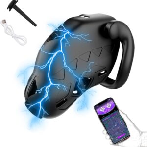 LZMYZ App Remote Control Electric Shock Chastity Cage Male Smart Function Cage Chastity Cage with Time & Positioning Extreme Bondage Stimulate SM Sex Toys for Men Couple