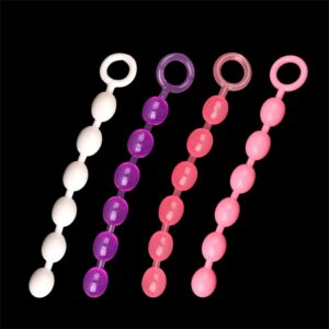 Balls Butt Plug with Extra Long Flexible Plugs Chain, Beads Dildo Hook Anus Masturbator Sex Toy for Men Women (Transparent Purple)