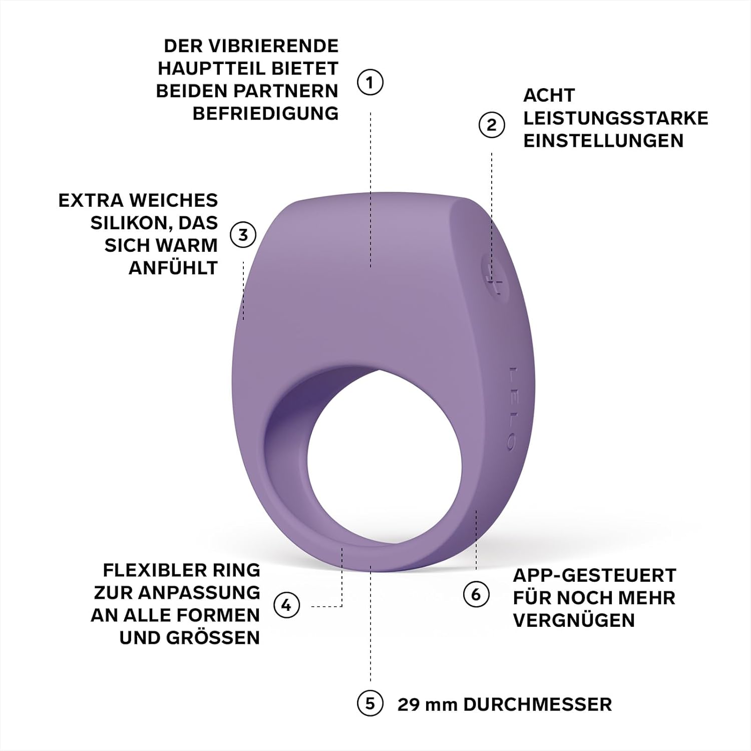 LELO TOR 3 Ring Vibrator Clitoral Stimulator with App Connection Cock Ring Vibrator Ring for Men Cock Ring Violet Dusk – Bild 3