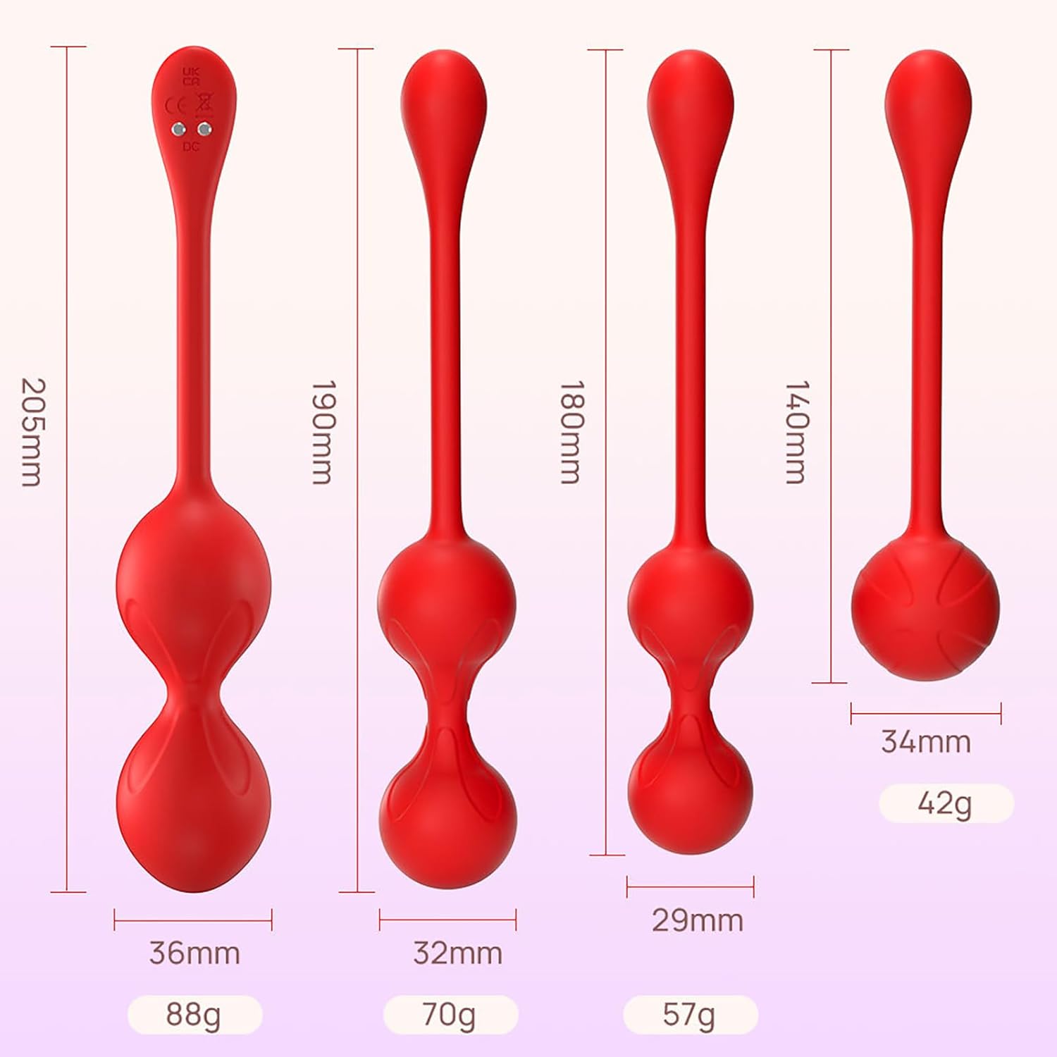 LZYLWC Love Balls with Remote Control for On the Go 4 Sizes Vibro Egg for Women Made of Silicone with 9 Vibration Modes for Pelvic Floor Training and Effective Strengthening of Vaginal Muscles (Red) – Bild 8