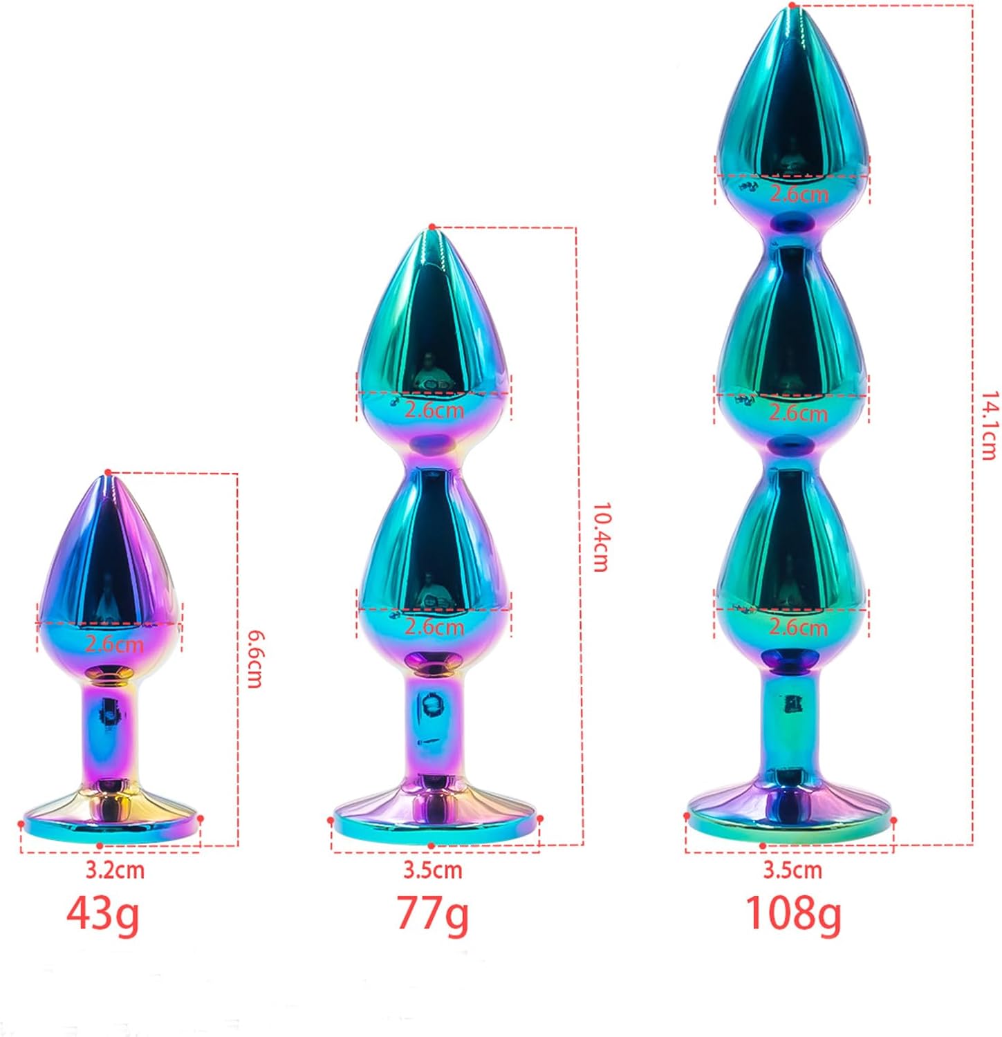 Metal Plug Set Adult Butt Chain Sex Toy Small Medium Large Beginner Advancer Crystal Jewellery Design for Men Prostate Massager Women Dildo (M) – Bild 2