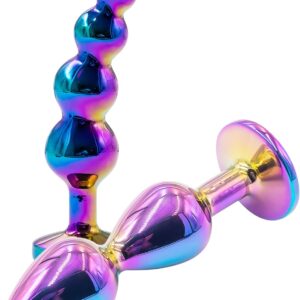 Metal Plug Set Adult Butt Chain Sex Toy Small Medium Large Beginner Advancer Crystal Jewellery Design for Men Prostate Massager Women Dildo (M)