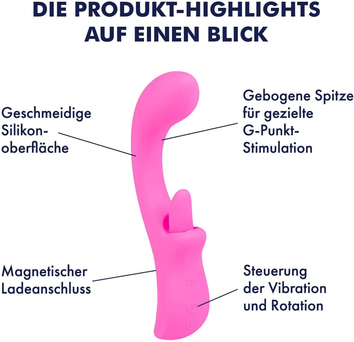 EIS, Silicone Rabbit Vibrator with Rotating Tongue, 22.5 cm, Waterproof (IPX7), Rechargeable, 2 Motors with 7 Programmes, Skin-friendly Material – Bild 2