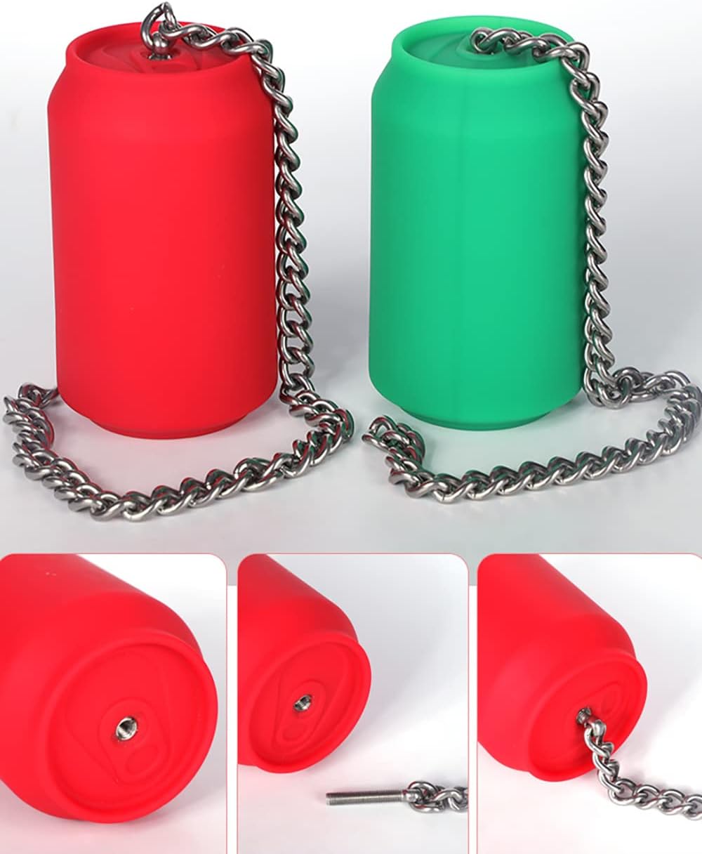 Jixaxe Liquid Silicone Plug with Stainless Steel Chain Cola Cans Shape Butt Plug Balls Chain Butt Plug Anus Dilator Stimulator Sex Toy for Couples Women Men (Green) – Bild 5