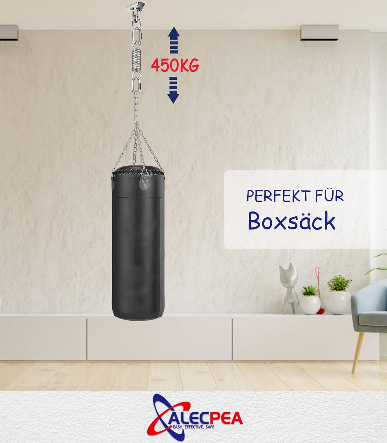 ALECPEA Ceiling Hook Hanging Chair Swing Spring up to 450 kg - 360° Rotating Ceiling Mount, Punch Bag Holder - Swing Hooks for Concrete Wood Sets Playground Porch Seat Trapeze Yoga Gym – Bild 8