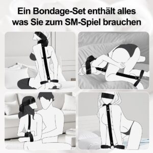 BDSM Bondage Sex Toy for Couples, Sex Bondage Set, SM Kit, Adjustable Handcuffs, Satin Blindfold, Wrist Neck Restraints, Satin Fetish Sex Toy, SM Sex Toy for Couples, Extreme Sex