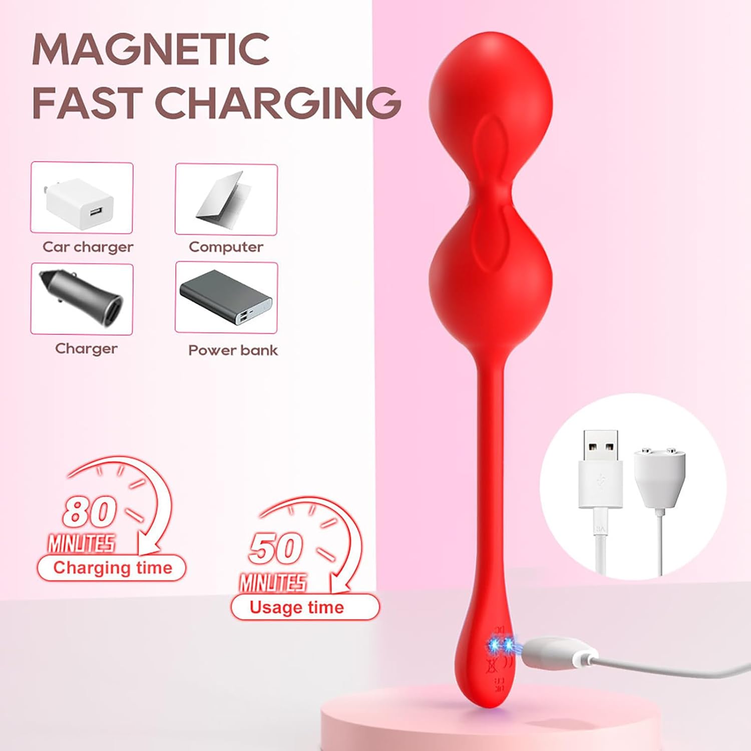 LZYLWC Love Balls with Remote Control for On the Go 4 Sizes Vibro Egg for Women Made of Silicone with 9 Vibration Modes for Pelvic Floor Training and Effective Strengthening of Vaginal Muscles (Red) – Bild 7