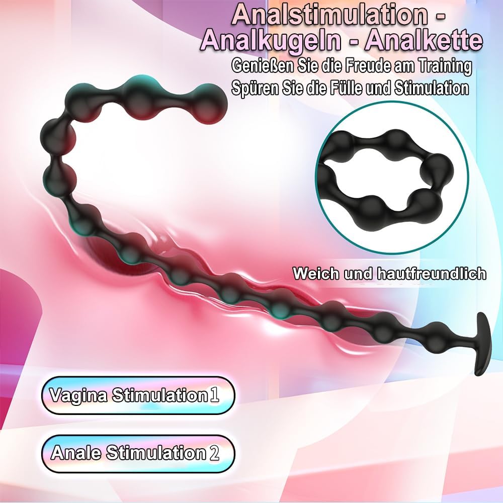 Leyuye 57 cm Extra Long Chain Plug with 13 Balls Toys for Sexual Stimulation Butt Plug with T-Type Base Beads SM Sex Toy for Women Men Couples Extreme Sex (A) – Bild 3