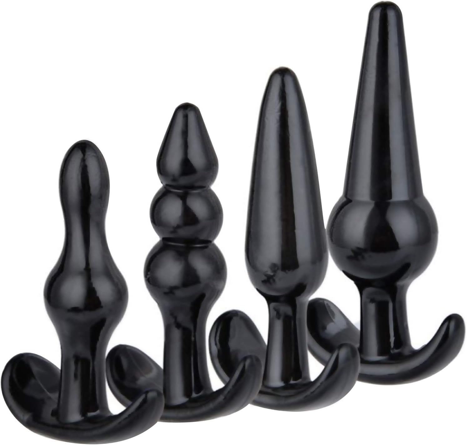 FOPS A49 Plug Set for Women, 4 Pieces (9 cm, 9.5 cm, 11 cm, 12.5 cm) in Black Colour, Sex Toy for Couples, Butt Plug, Beginners, Set, Chain for Women, Chain Toy Plug – Bild 2