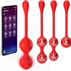 LZYLWC Love Balls with Remote Control for On the Go 4 Sizes Vibro Egg for Women Made of Silicone with 9 Vibration Modes for Pelvic Floor Training and Effective Strengthening of Vaginal Muscles (Red)