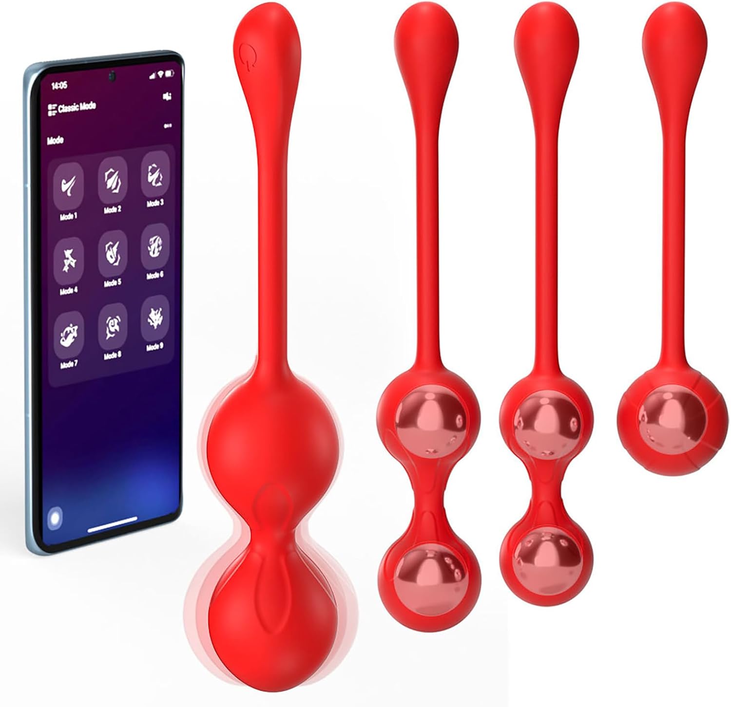 LZYLWC Love Balls with Remote Control for On the Go 4 Sizes Vibro Egg for Women Made of Silicone with 9 Vibration Modes for Pelvic Floor Training and Effective Strengthening of Vaginal Muscles (Red)