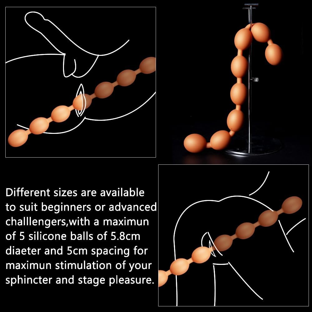 Jixaxe Extra Long Balls Devil Chain with Beads Dildo Hook Anus Masturbator Dilator Sexual Stimulation Graduation Sex Toy Plug for Men Women (M) – Bild 7