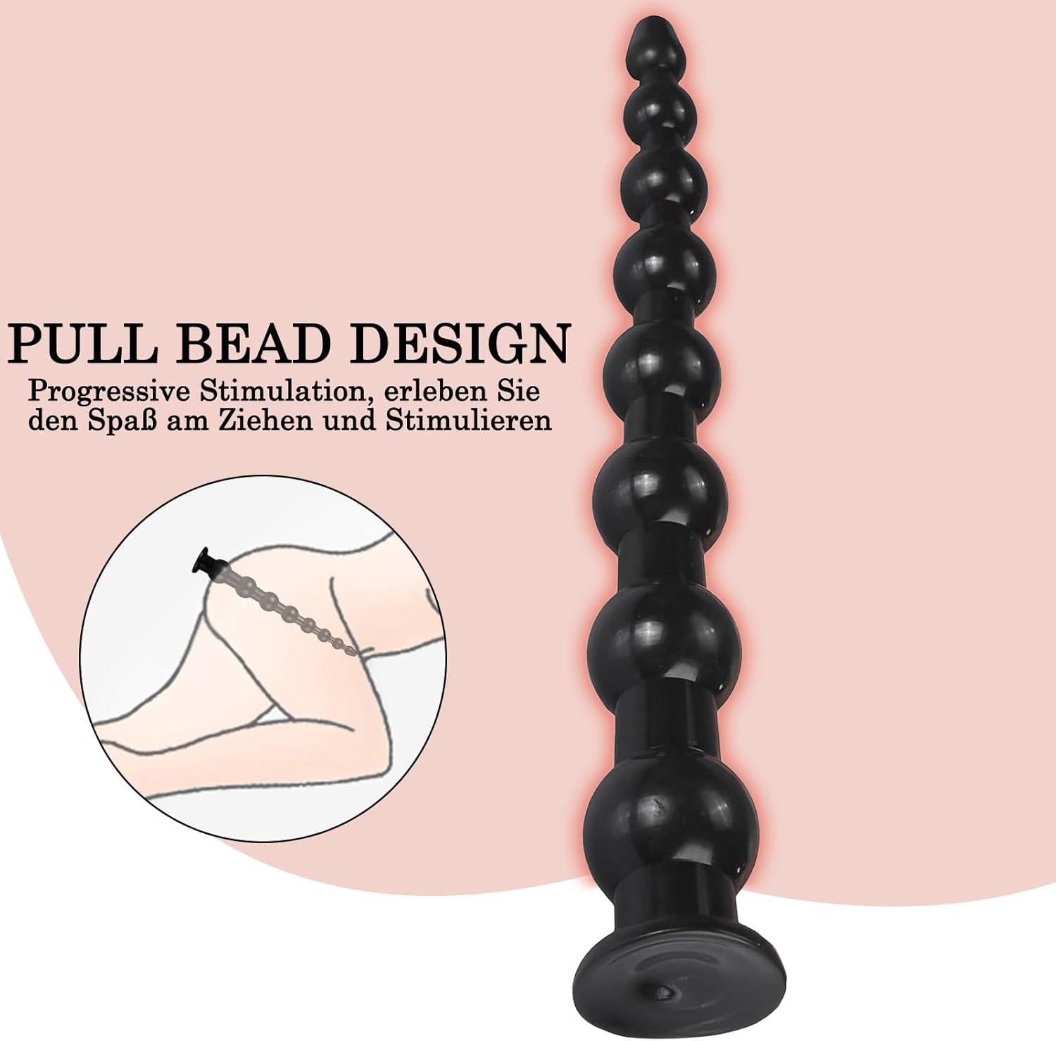 BDSMAGE 45 cm Large Plug, Giant Butt Plug, Dildo, XXL Toys, Stretcher, Bead Dilo Tail, Expander with Suction Cup, Erotic Sex Toy from 18 for Couples, Women, Men (Black) – Bild 2