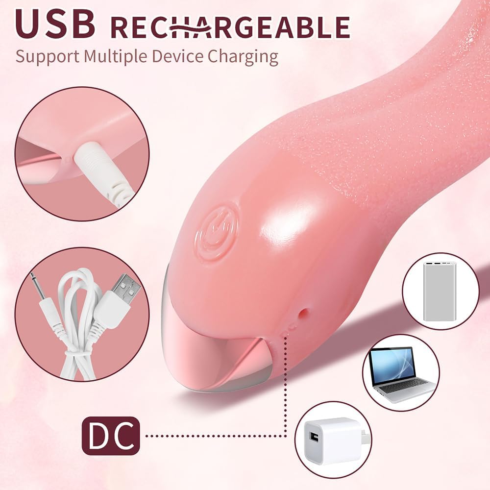 Xuomt Realistic Tongue Vibrator with 10 Vibration Modes, G-Spot Vagina Stimulator, Smart Female Masturbator, Nipple Stimulation of the Clitoris, Oral Dildo, Sex Toy for Women, Couples (Pink) – Bild 3