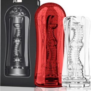 Masturbating for Men Masturbator Cup, Crystal Masturbators Pocket Pussy Realistic Large with 3D Red Protective Case, Sex Toy for Men, Training Device, Reduce Sensitivity (A)