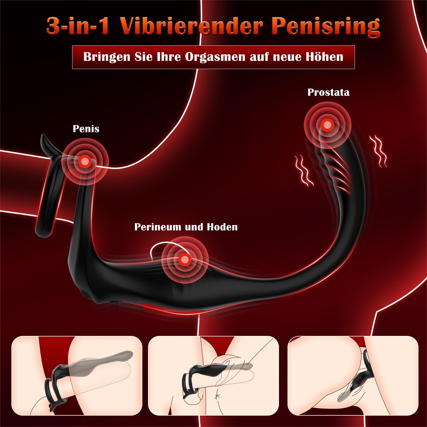 Ring Sex Toy for Men, 11 Vibration Modes, Ring, Erotic Sex Toy for Couples, Extreme Sex, Cock Ring, Erotic Sex Toy for Clitoris, Dual Rings Massager – Bild 4