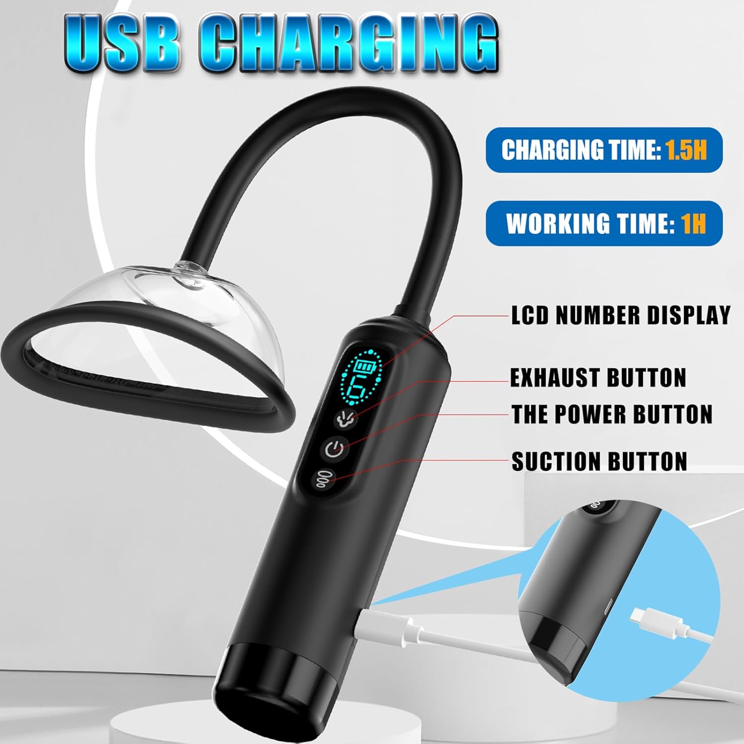 Electric Vacuum Pump for Women with 6 Suction Modes and LCD Display Pussy Pump with Nipple Suction and Clitoris Teat Sex Toy for Women Solo Vagina Stimulator as Sex Toy for Couples LZYLWC – Bild 2