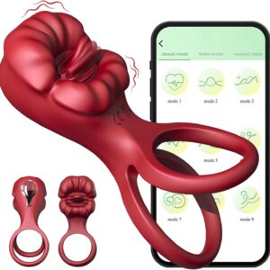 App Ring Sex Toy for Couples, Extreme Sex Vibrator, 9 Tongue Licking + Vibration Modes, for Clitoris Stimulator & Enlargement, Time Extend