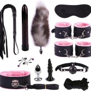 BondageSet Sex Restraints 12 Pieces Fetish Leather Sex Toys SM Game with Handcuffs + Collar Restraints Perfect Erotic Sex Toy for Couples